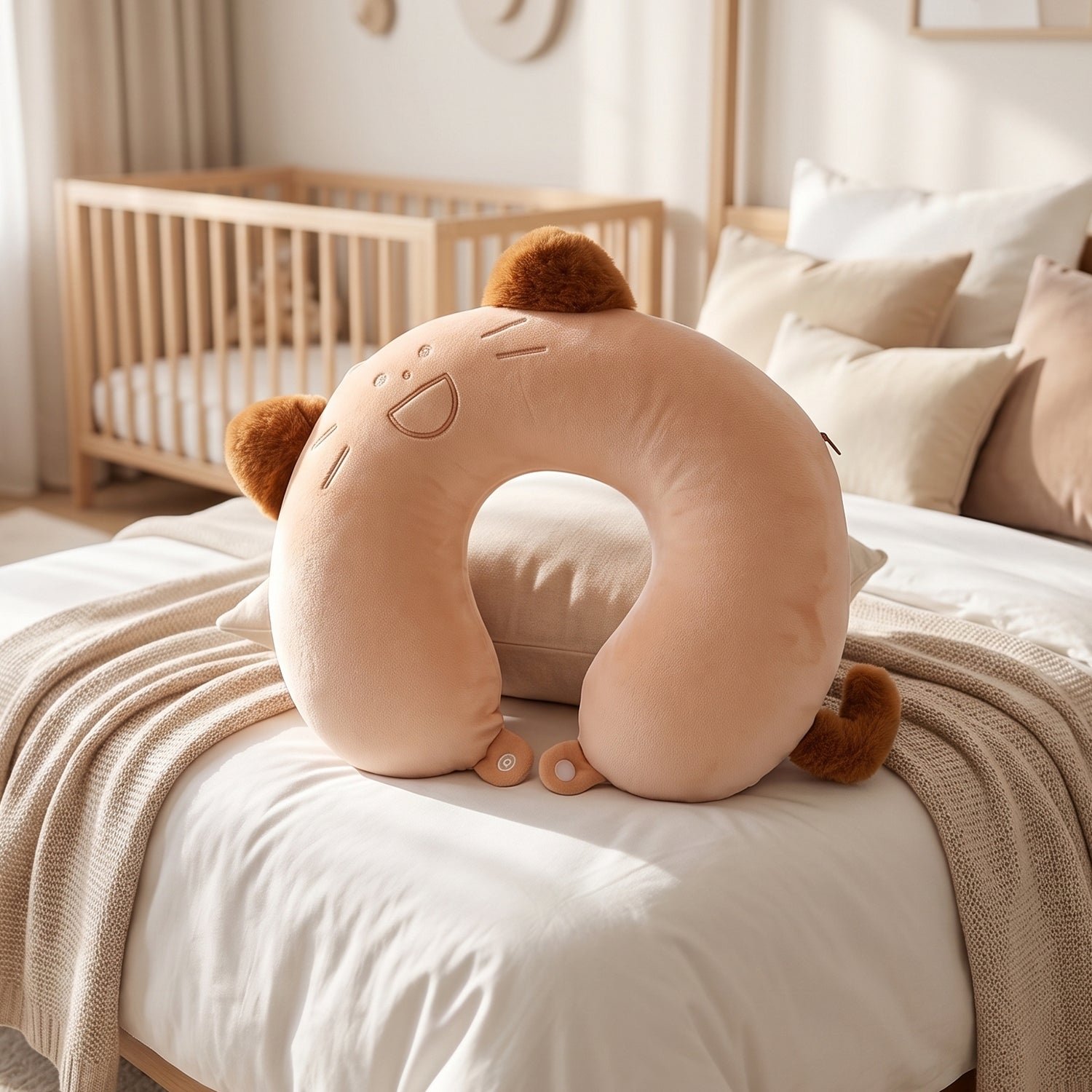 U-Shaped Travel Neck Pillow, Cute Cat Soft Plush Pillow with Ears - Detailed Feature View 1