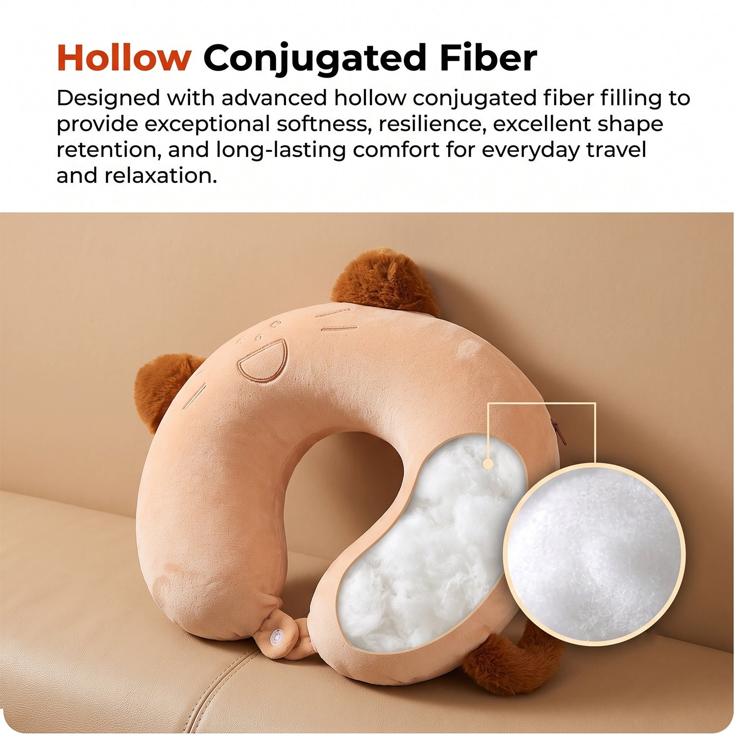 U-Shaped Travel Neck Pillow, Cute Cat Soft Plush Pillow with Ears - Detailed Feature View 5