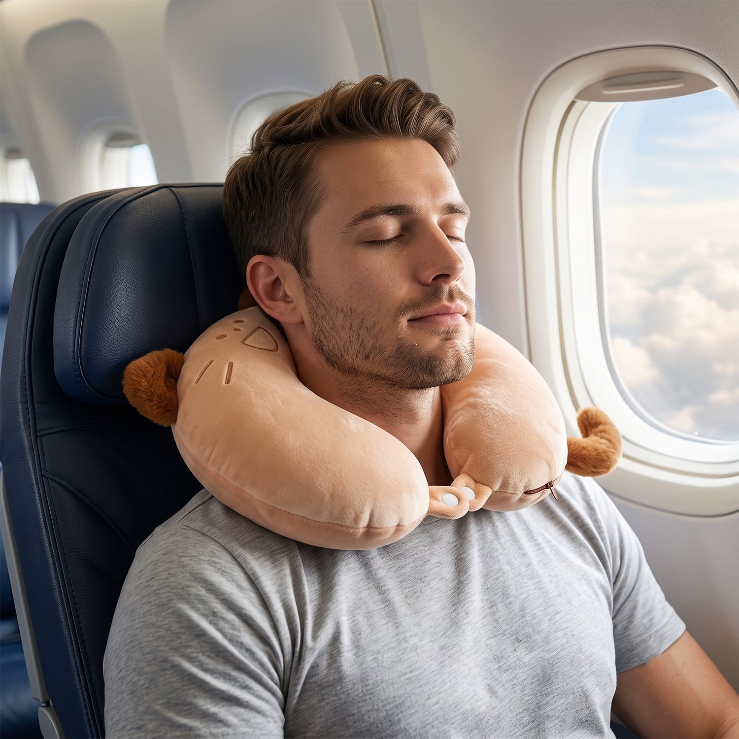 U-Shaped Travel Neck Pillow, Cute Cat Soft Plush Pillow with Ears - Detailed Feature View 6
