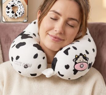 U-Shaped Travel Neck Pillow, Cute Cow Print Soft Plush Pillow for Travel