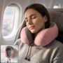 Premium U Shaped Travel Neck Pillow Pink Grey with Drawstring Toggle - Buy Online at Alikart