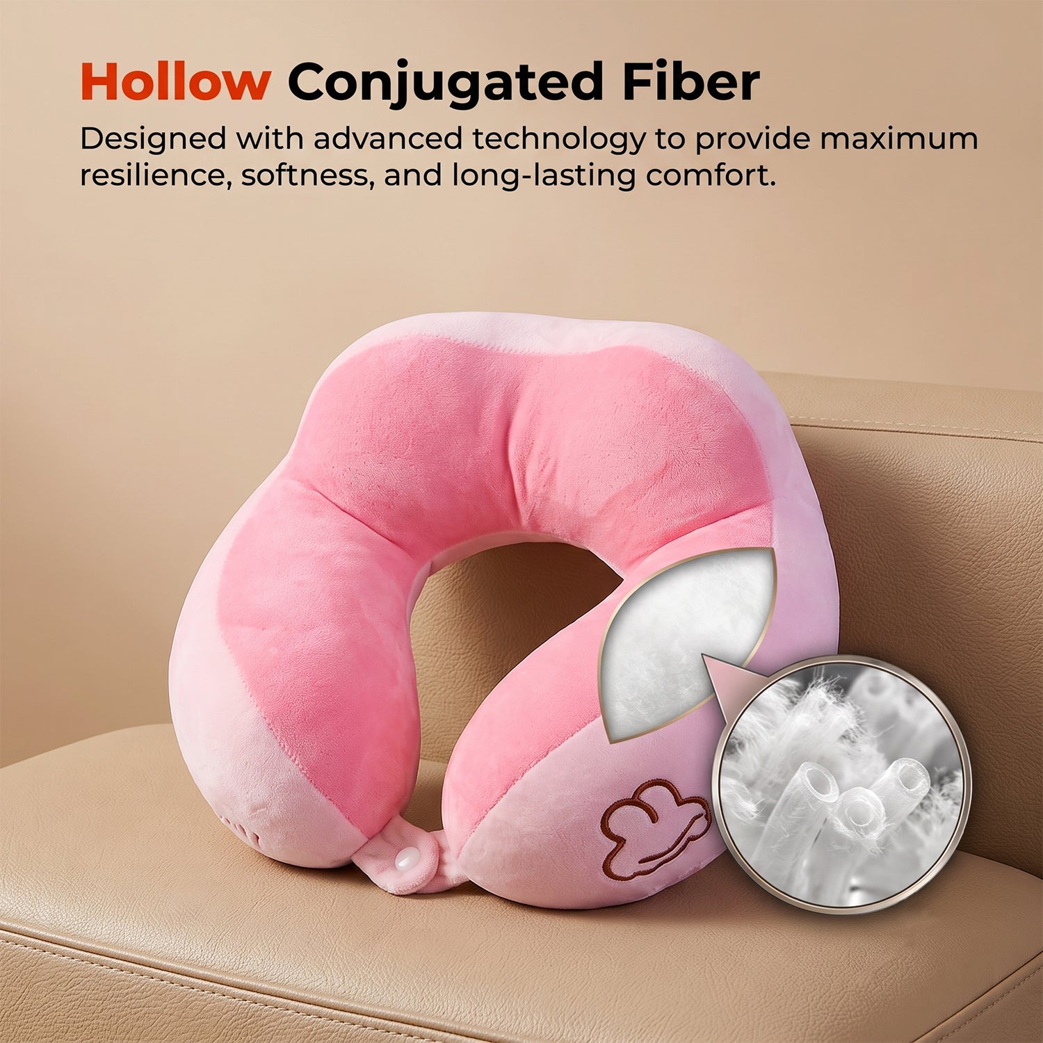 U Shaped Travel Neck Pillow Soft Plush Pink White Head Neck Support - Detailed Feature View 1