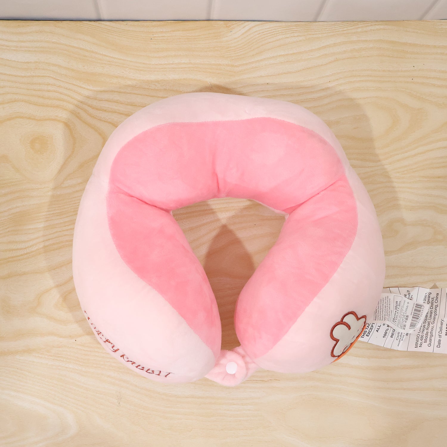 U Shaped Travel Neck Pillow Soft Plush Pink White Head Neck Support - Detailed Feature View 7