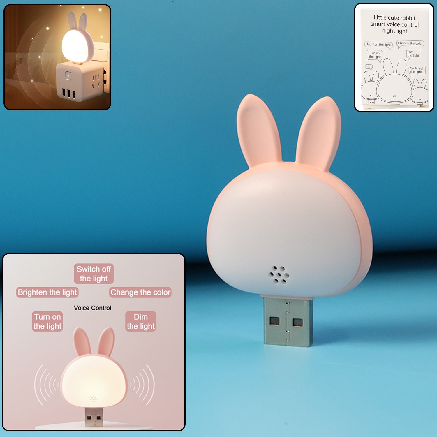 USB Rabbit Night Light – Voice-Activated Soft LED Glow - Detailed Feature View 1
