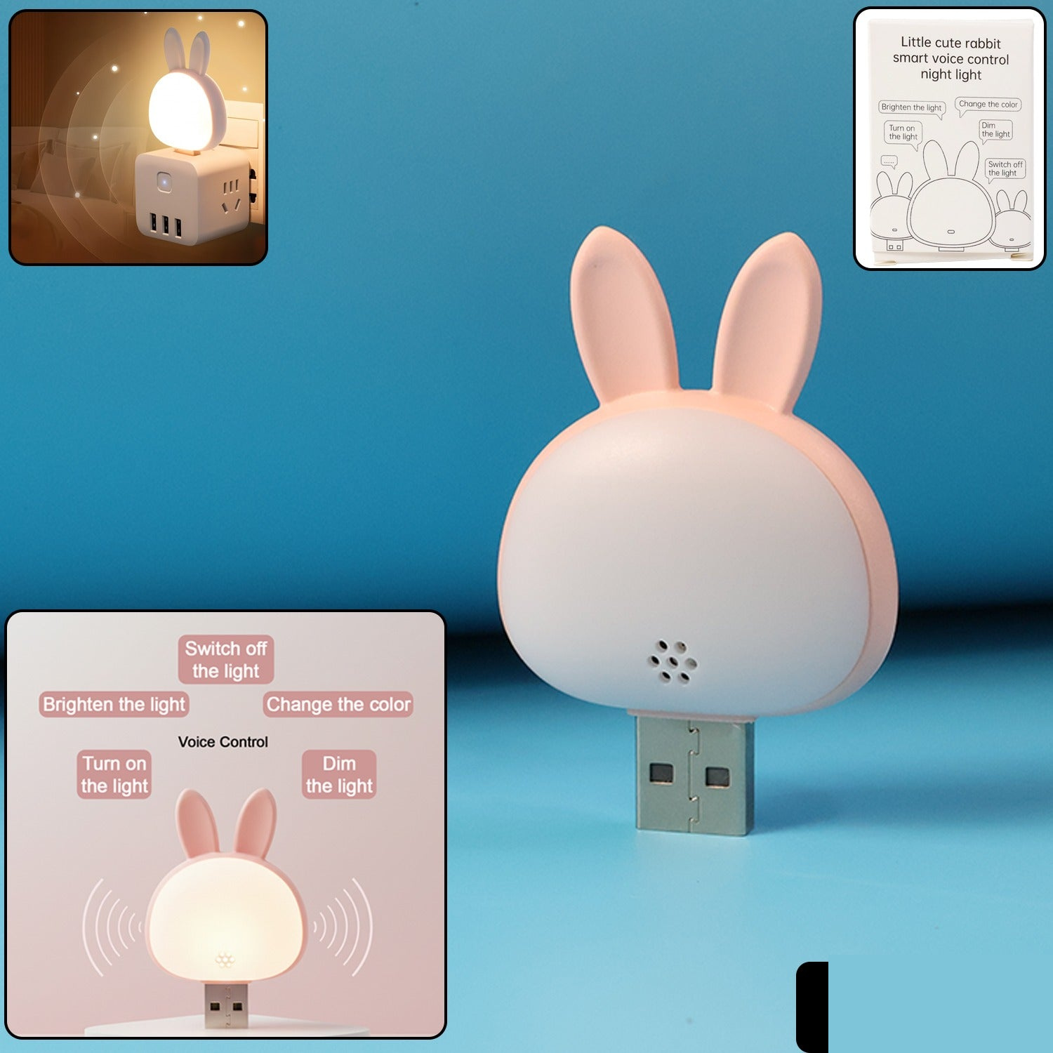 USB Rabbit Night Light – Voice-Activated Soft LED Glow - Detailed Feature View 2