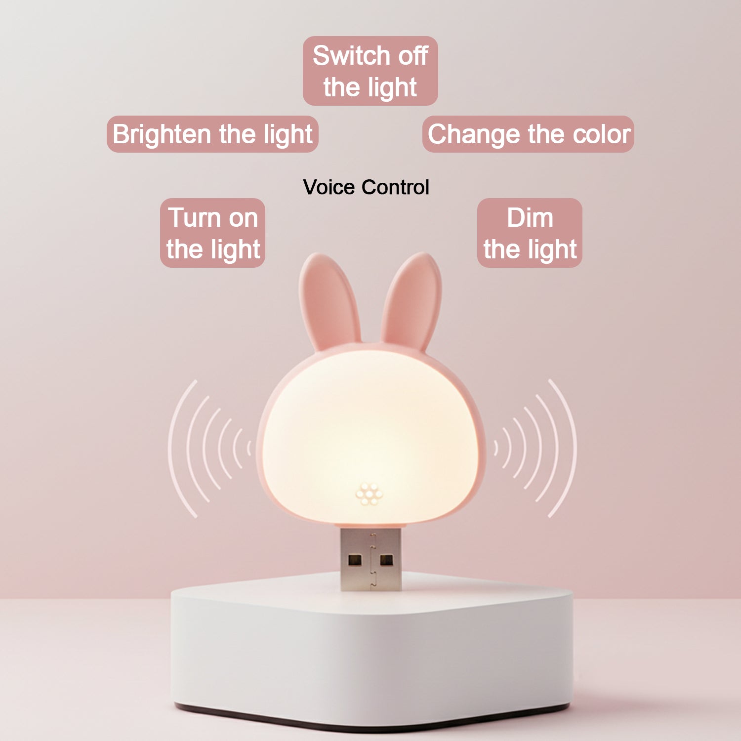 USB Rabbit Night Light – Voice-Activated Soft LED Glow - Detailed Feature View 5