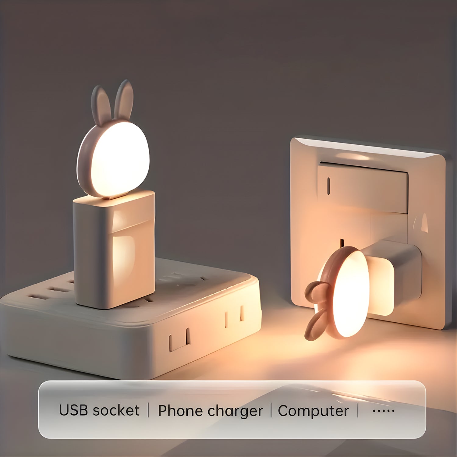 USB Rabbit Night Light – Voice-Activated Soft LED Glow - Detailed Feature View 7