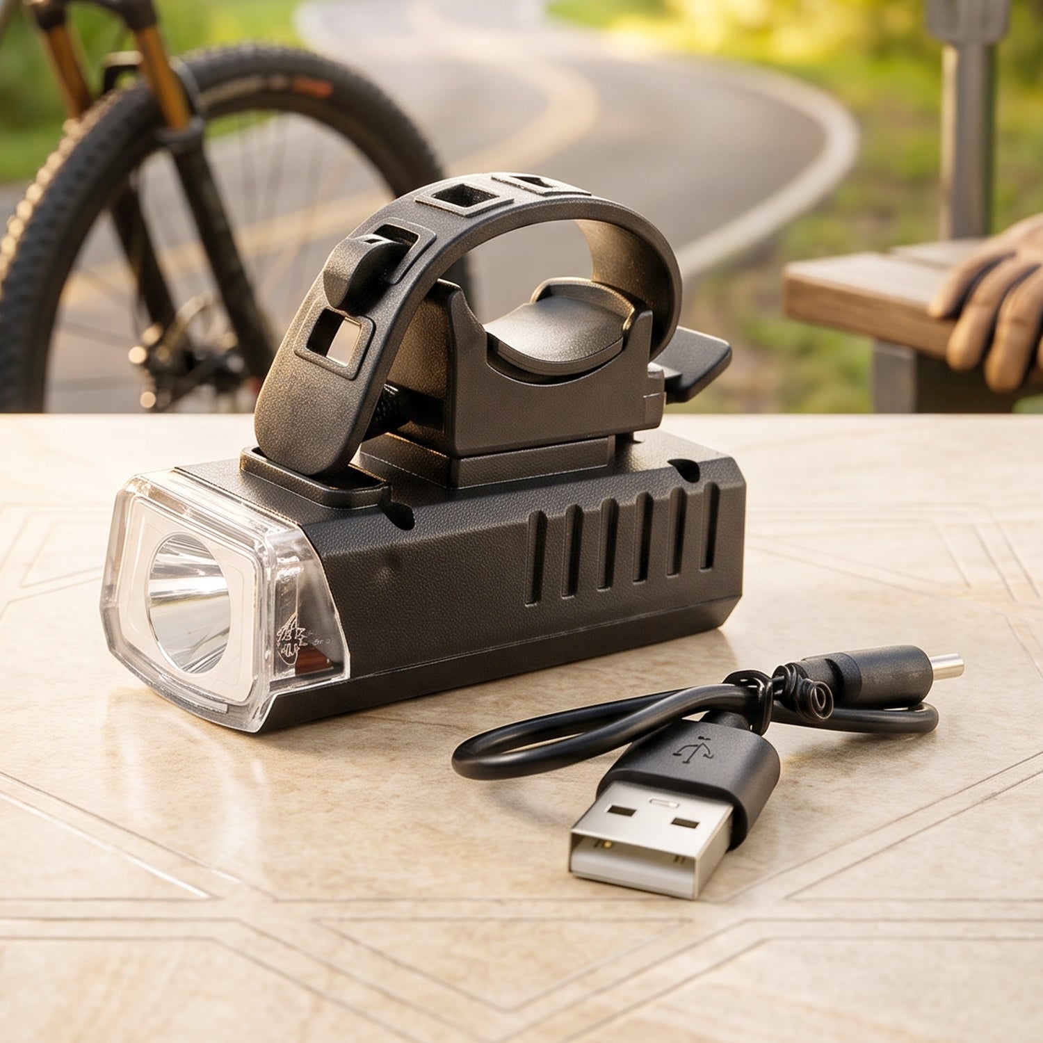 USB Rechargeable Bicycle Headlight with Handlebar Mount for Night Riding - Detailed Feature View 7
