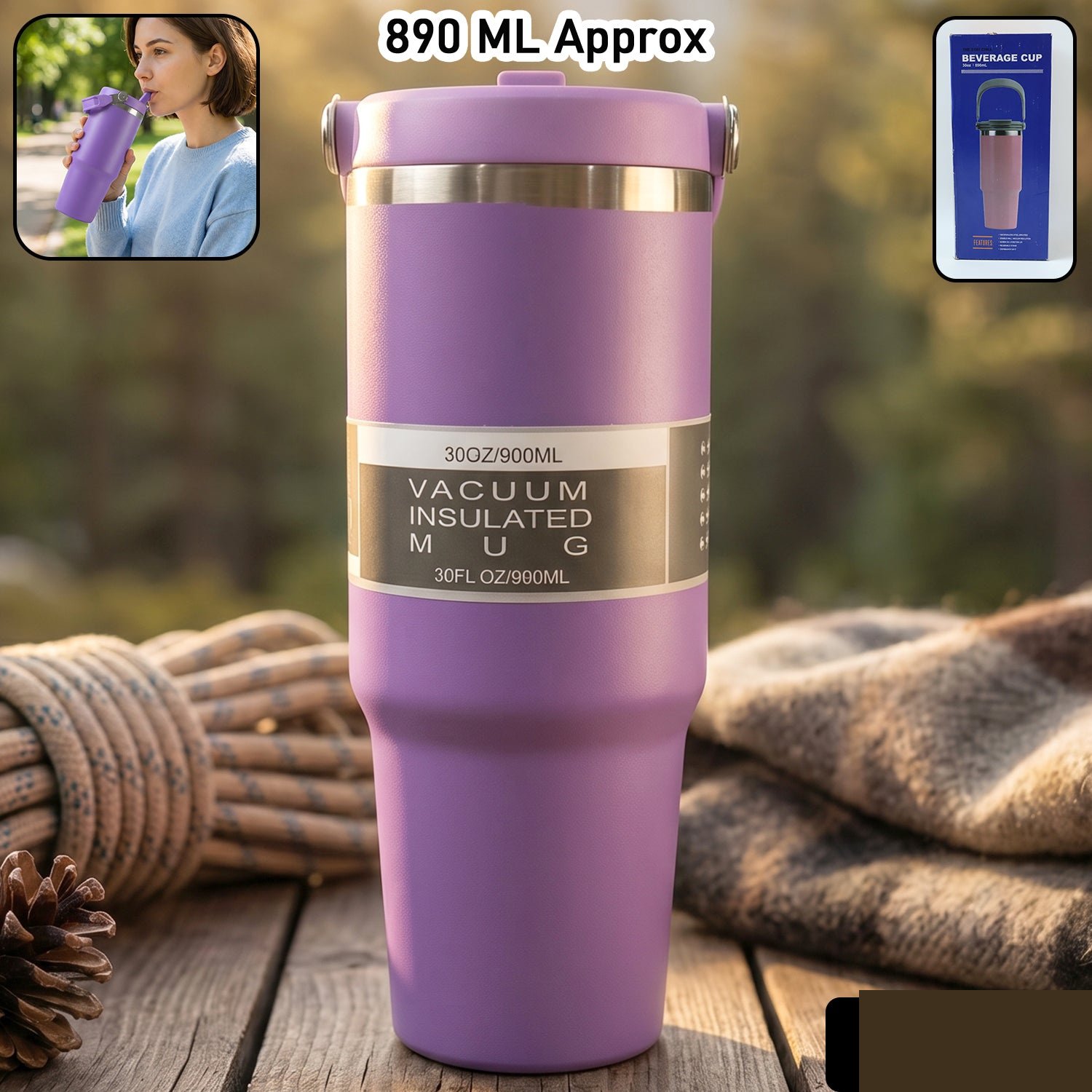 Vacuum Insulated Travel Mug – 890ML Stainless Steel Hot & Cold - Detailed Feature View 1