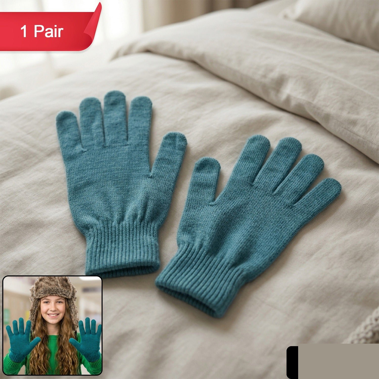 Warm Winter Knitted Gloves – Soft, Stretchable & Unisex for Cold Weather - Detailed Feature View 1
