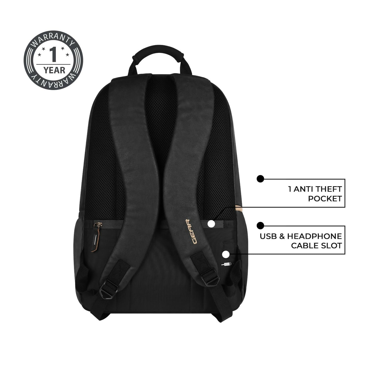 Waterproof Faux Leather Laptop Backpack – 20L Business & Travel Daypack - Detailed Feature View 3