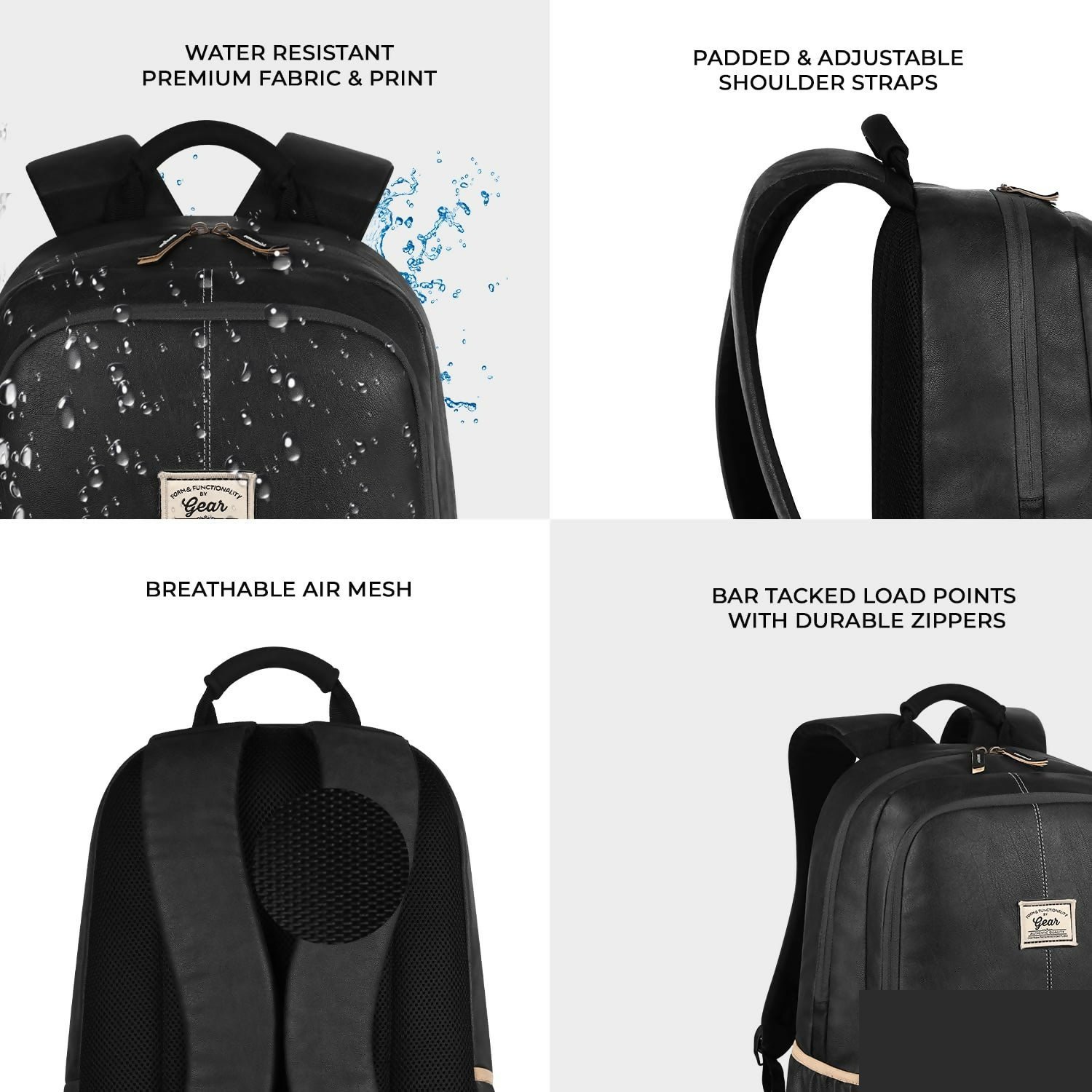 Waterproof Faux Leather Laptop Backpack – 20L Business & Travel Daypack - Detailed Feature View 4