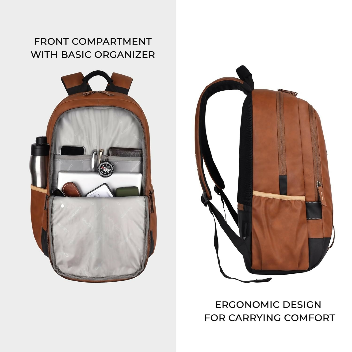 Waterproof Faux Leather Laptop Backpack – 20L Business & Travel Rucksack - Detailed Feature View 1