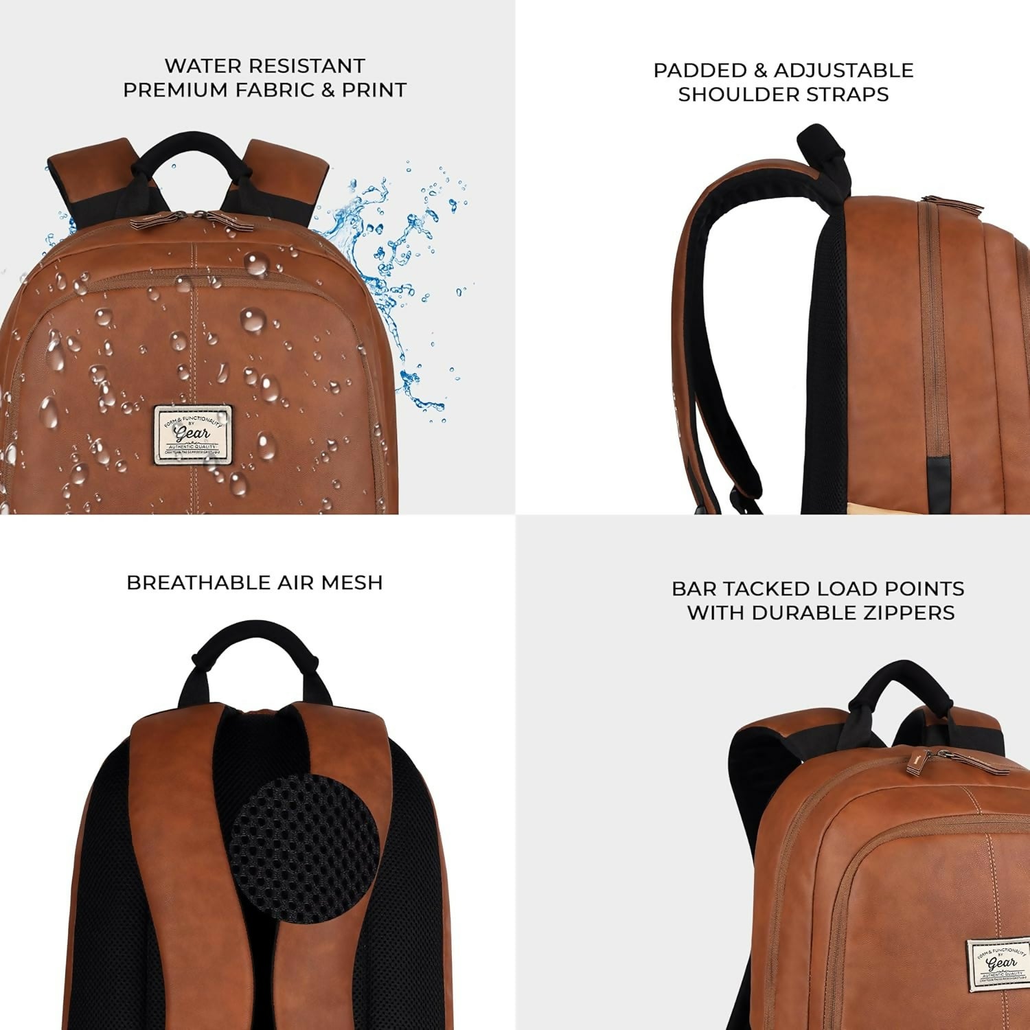Waterproof Faux Leather Laptop Backpack – 20L Business & Travel Rucksack - Detailed Feature View 2