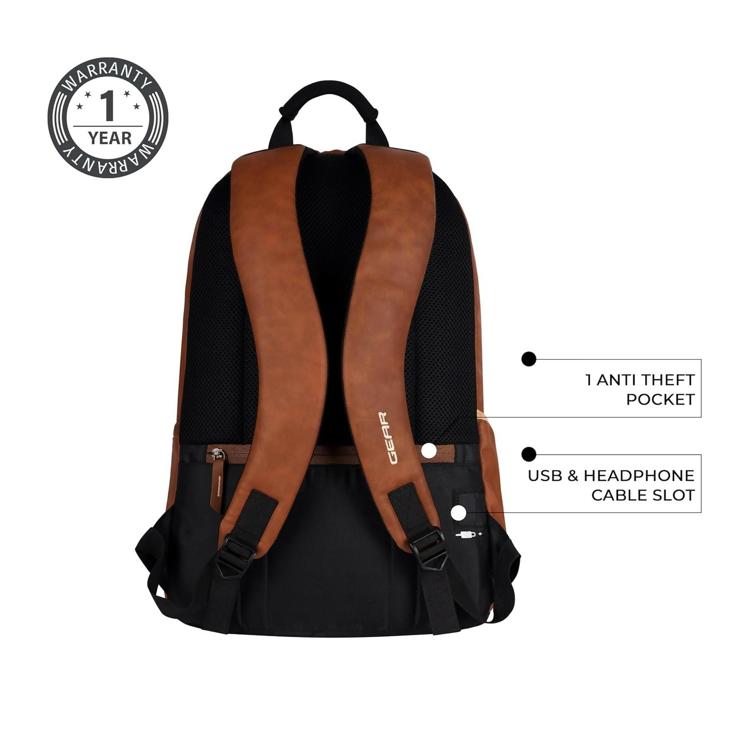 Waterproof Faux Leather Laptop Backpack – 20L Business & Travel Rucksack - Detailed Feature View 3