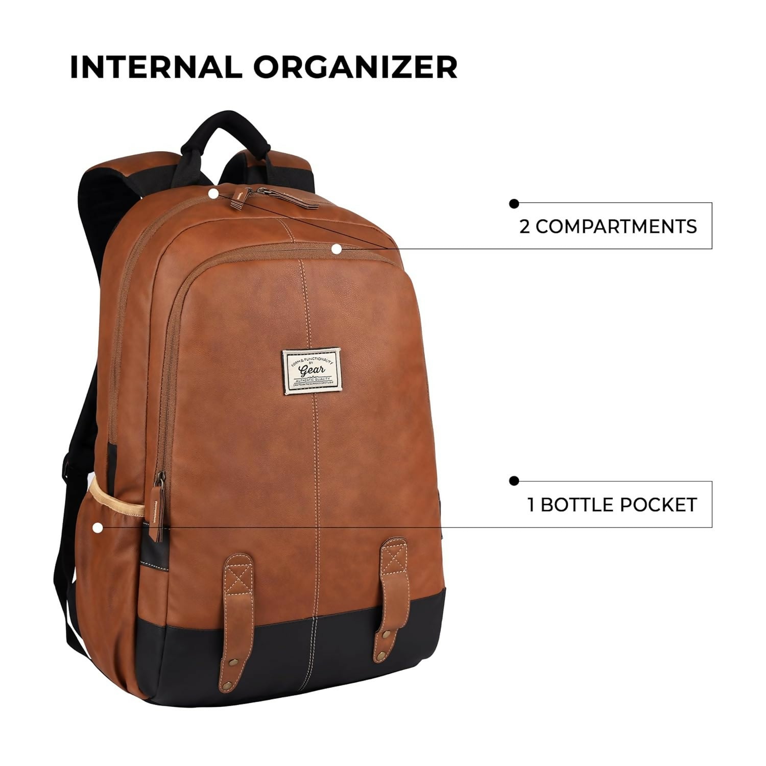 Waterproof Faux Leather Laptop Backpack – 20L Business & Travel Rucksack - Detailed Feature View 5
