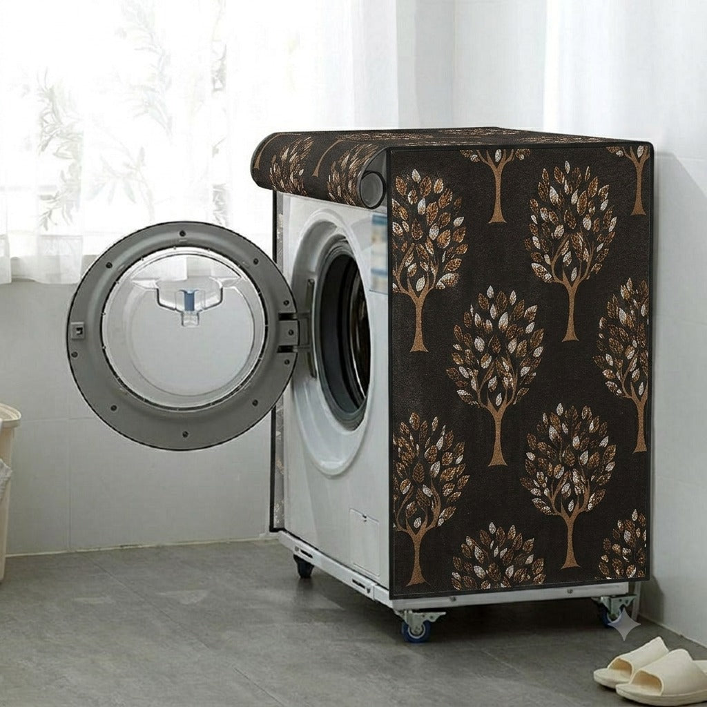 Premium Waterproof Front Load Washing Machine Cover with Zipper - Brown Tree Print Polyester Shield - Buy Online at Alikart