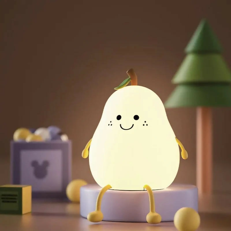 Premium Whimsical Pear Silicone LED Night Light - USB Rechargeable, Touch Dimmable Bedside Lamp for Kids & Nursery - Buy Online at Alikart