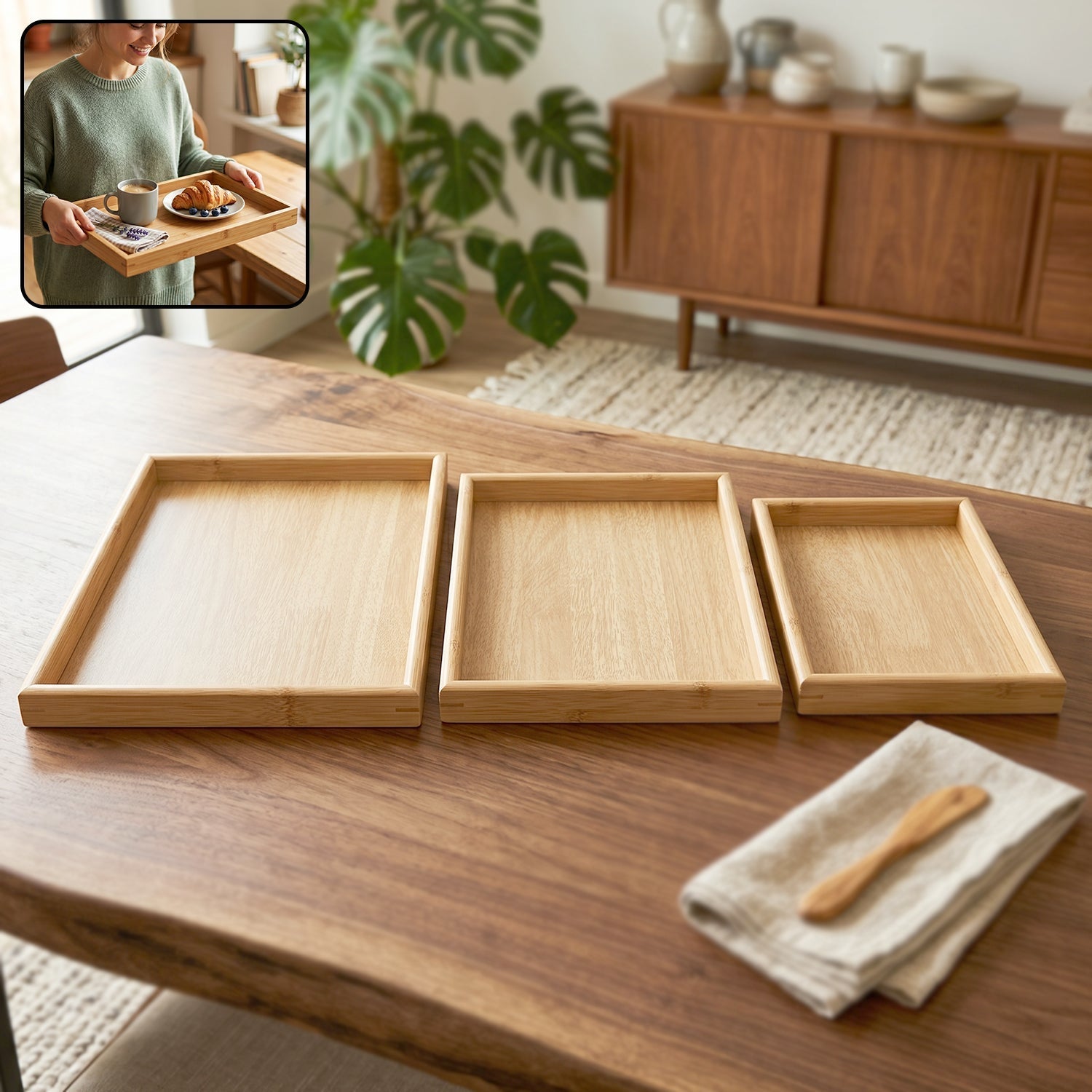 Premium Wooden Finish Multipurpose Serving Tray Set – Stylish & Durable - Buy Online at Alikart