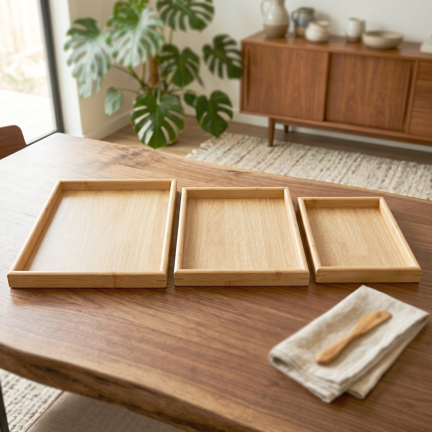 Wooden Finish Multipurpose Serving Tray Set – Stylish & Durable - Detailed Feature View 2