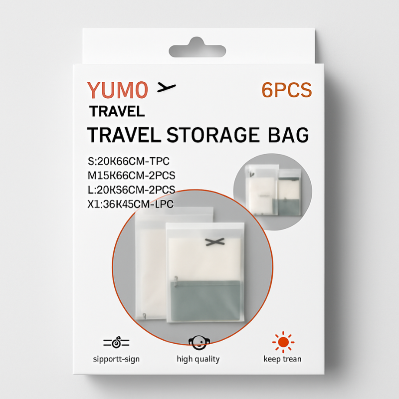 Yumo 6-Piece Travel Storage Bag Set – Lightweight Zipper Packing Organizers for Clothes, Accessories & Luggage | Multi-Size Travel Pouches (S, M×2, L×2, XL) - Detailed Feature View 2
